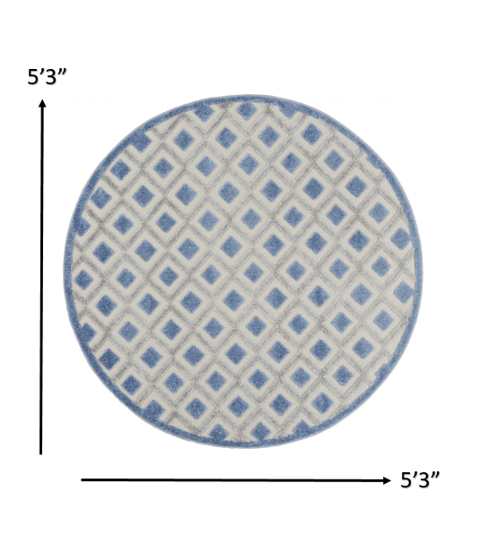 5' Round Blue And Gray Round Geometric Indoor Outdoor Area Rug