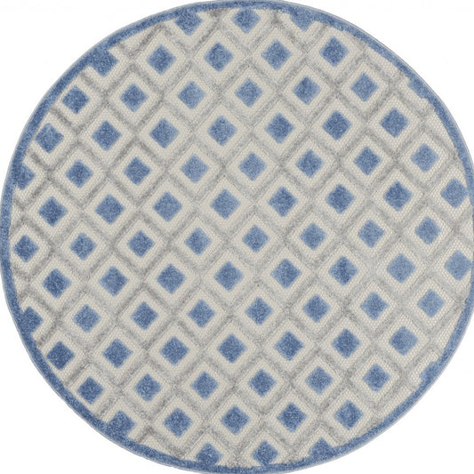 5' Round Blue And Gray Round Geometric Indoor Outdoor Area Rug