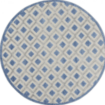 5' Round Blue And Gray Round Geometric Indoor Outdoor Area Rug