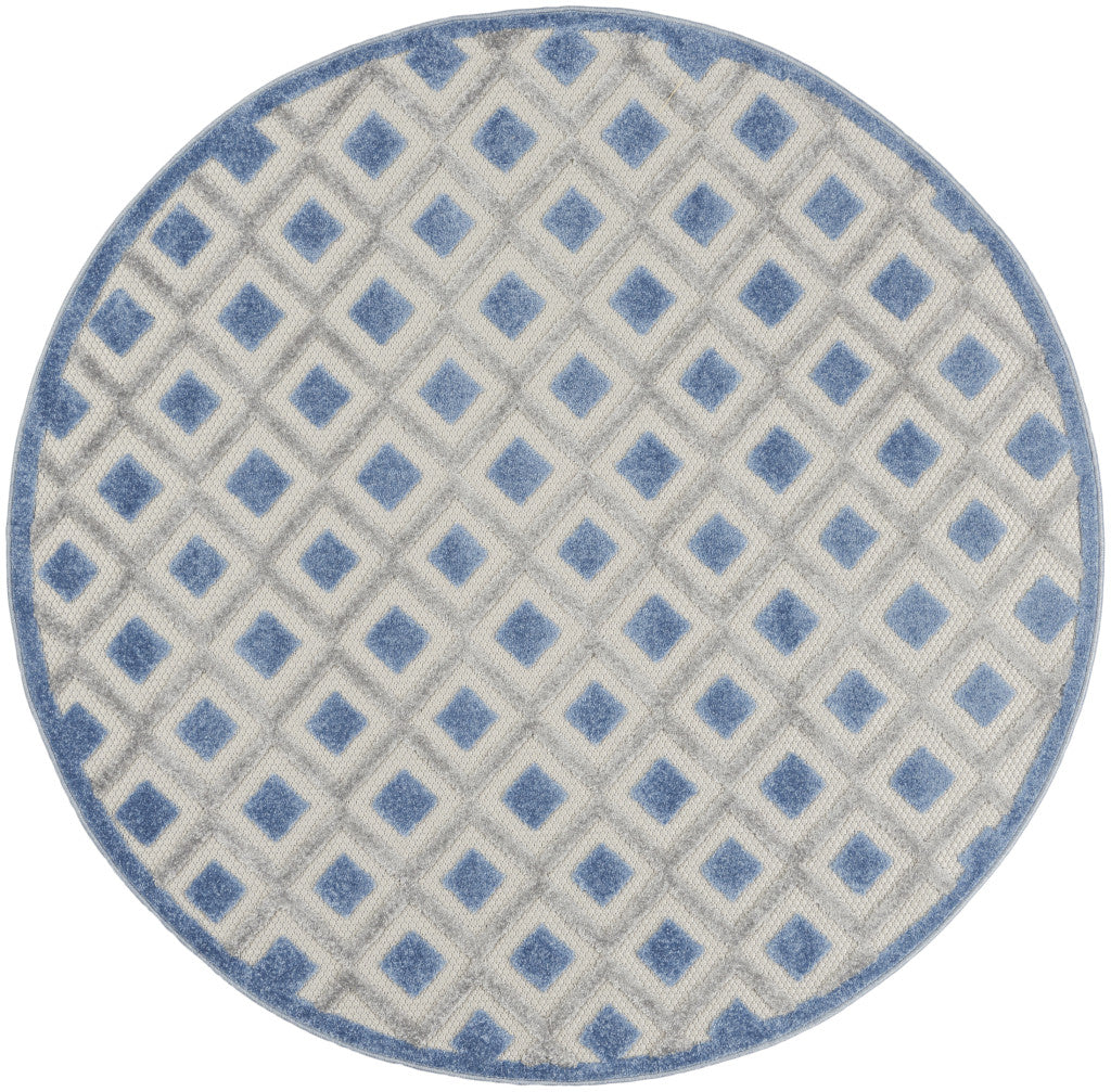 5' Round Blue And Gray Round Geometric Indoor Outdoor Area Rug