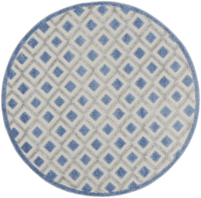 5' Round Blue And Gray Round Geometric Indoor Outdoor Area Rug