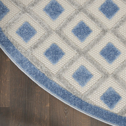 5' Round Blue And Gray Round Geometric Indoor Outdoor Area Rug