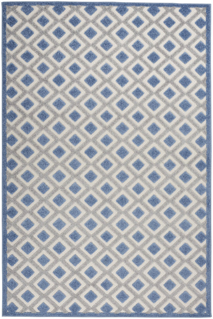 5' Round Blue And Gray Round Geometric Indoor Outdoor Area Rug