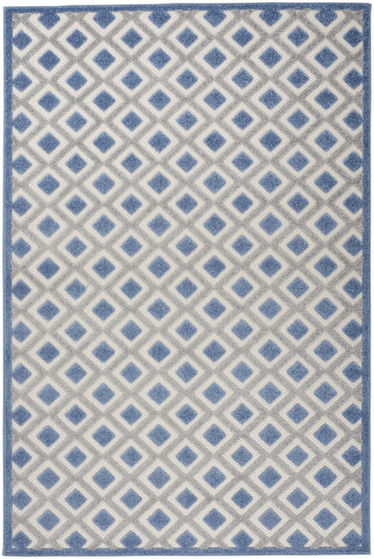 5' Round Blue And Gray Round Geometric Indoor Outdoor Area Rug