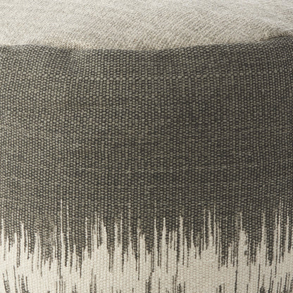 20" Charcoal Cotton Abstract Pouf Ottoman