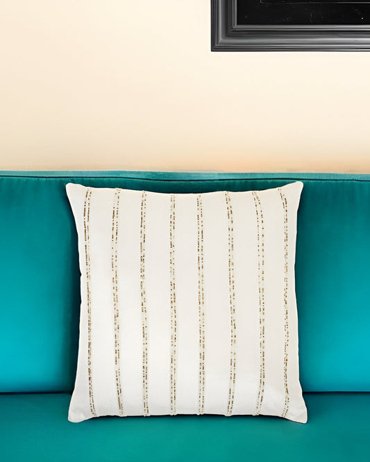 Glam Ivory And Gold Accent Throw Pillow With Beaded Details