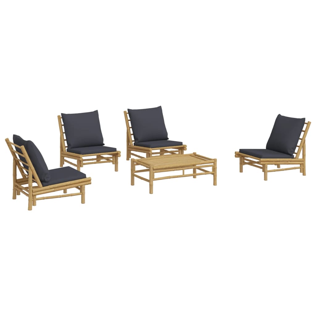 5 Piece Patio Lounge Set with Dark Gray Cushions Bamboo