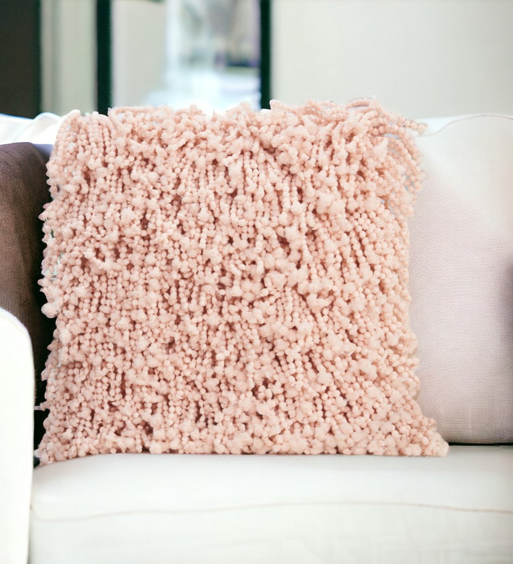 20" Pale Pink Shaggy Beads Square Throw Pillow