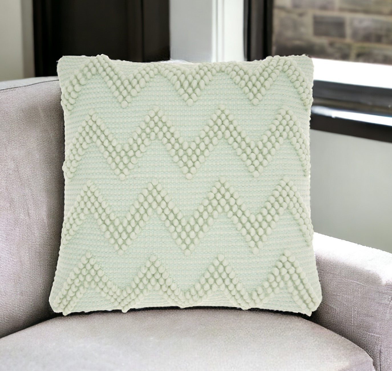 Boho Seafoam Green Textural Chevron Throw Pillow