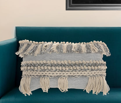 Blue And White Macrame Lumbar Pillow