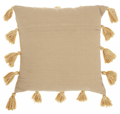 18" Yellow Polyester Blend Throw Pillow With Tassels