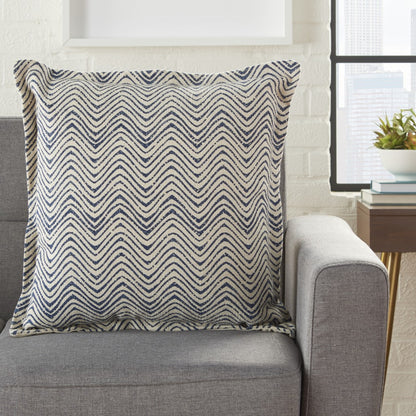 20" Indigo And Ivory Waves Throw Pillow