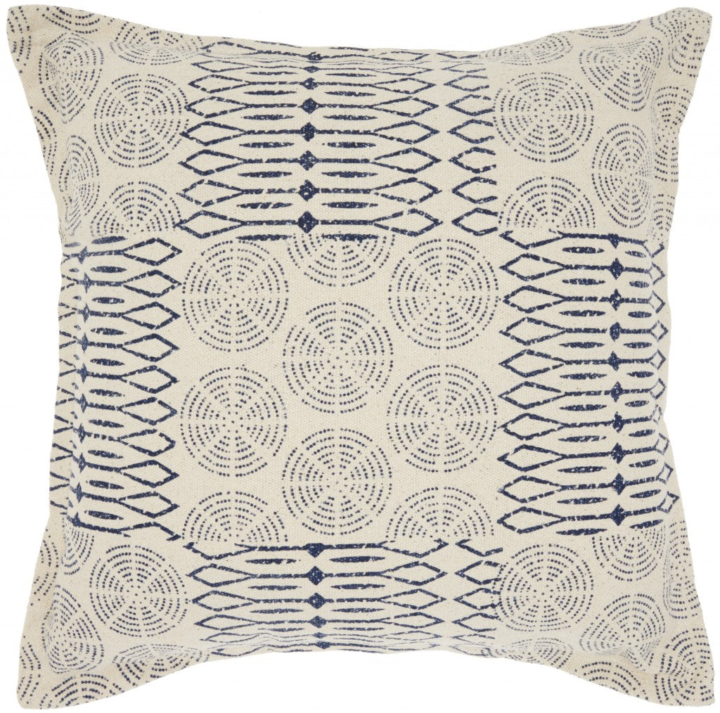 Indigo And Ivory Geometric Throw Pillow