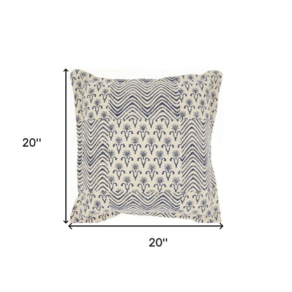 Indigo And Ivory Floral Waves Throw Pillow