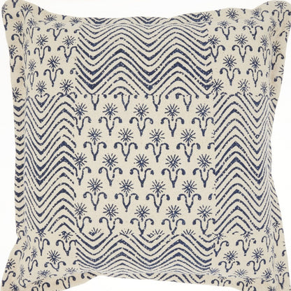 Indigo And Ivory Floral Waves Throw Pillow