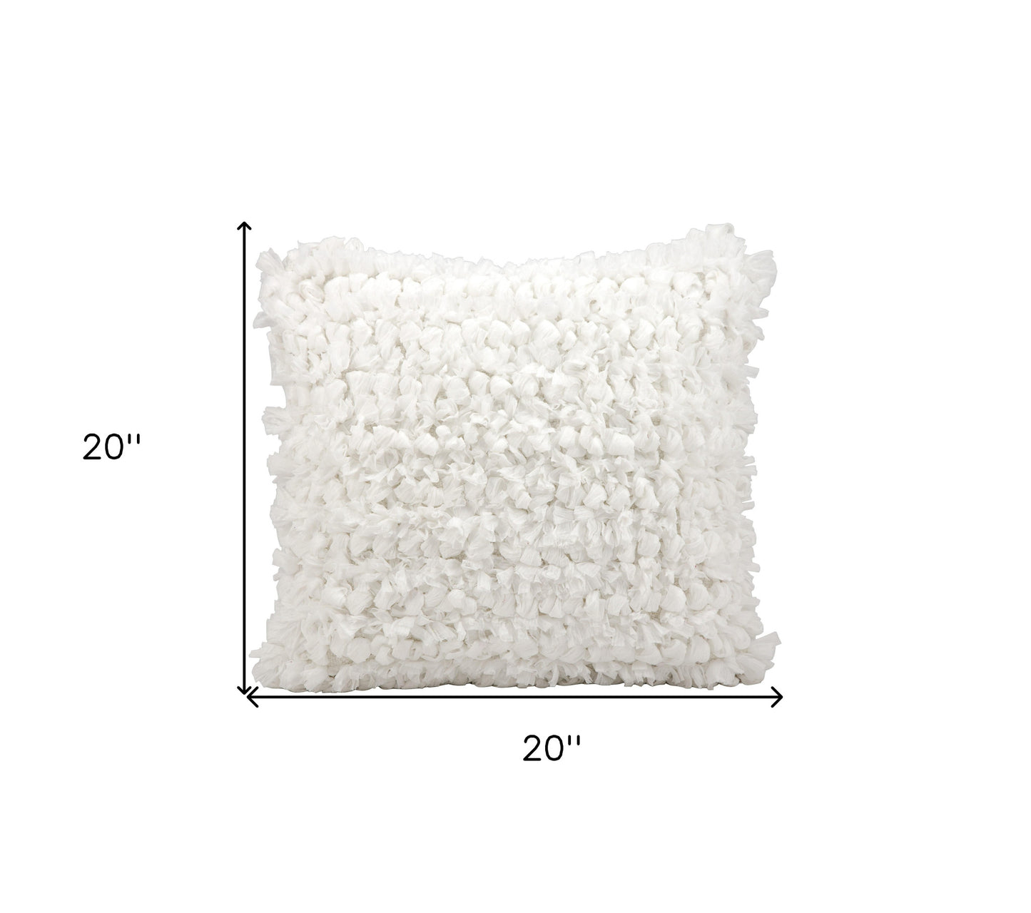 20" X 20" White Cotton Blend Textured Shag Throw Pillow