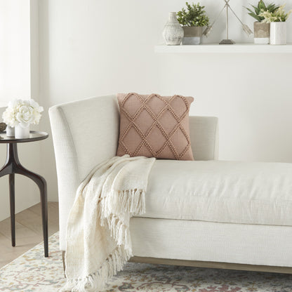 Blush Pink Textured Lattice Throw Pillow