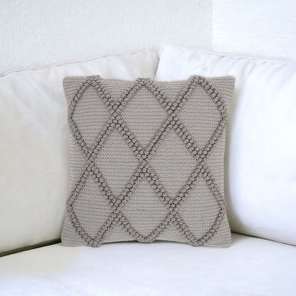 Light Gray Textured Lattice Throw Pillow