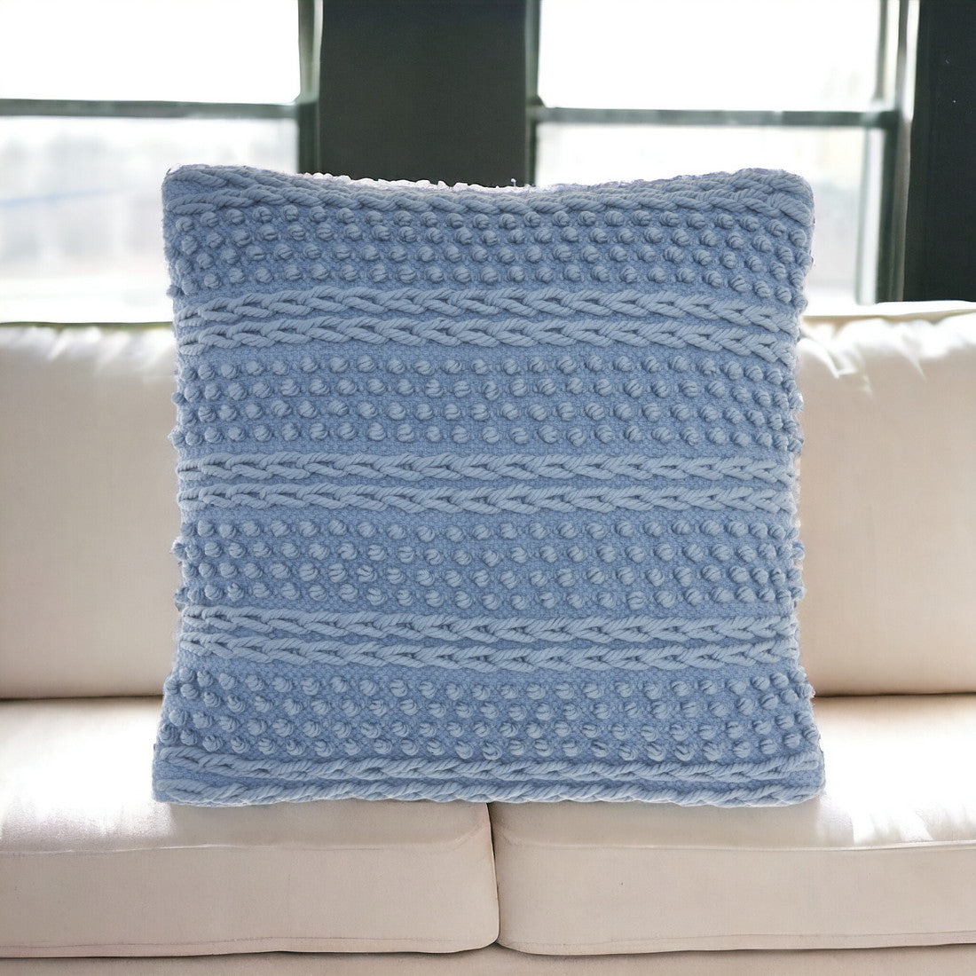 Soft Blue Textured Dots And Stripes Throw Pillow