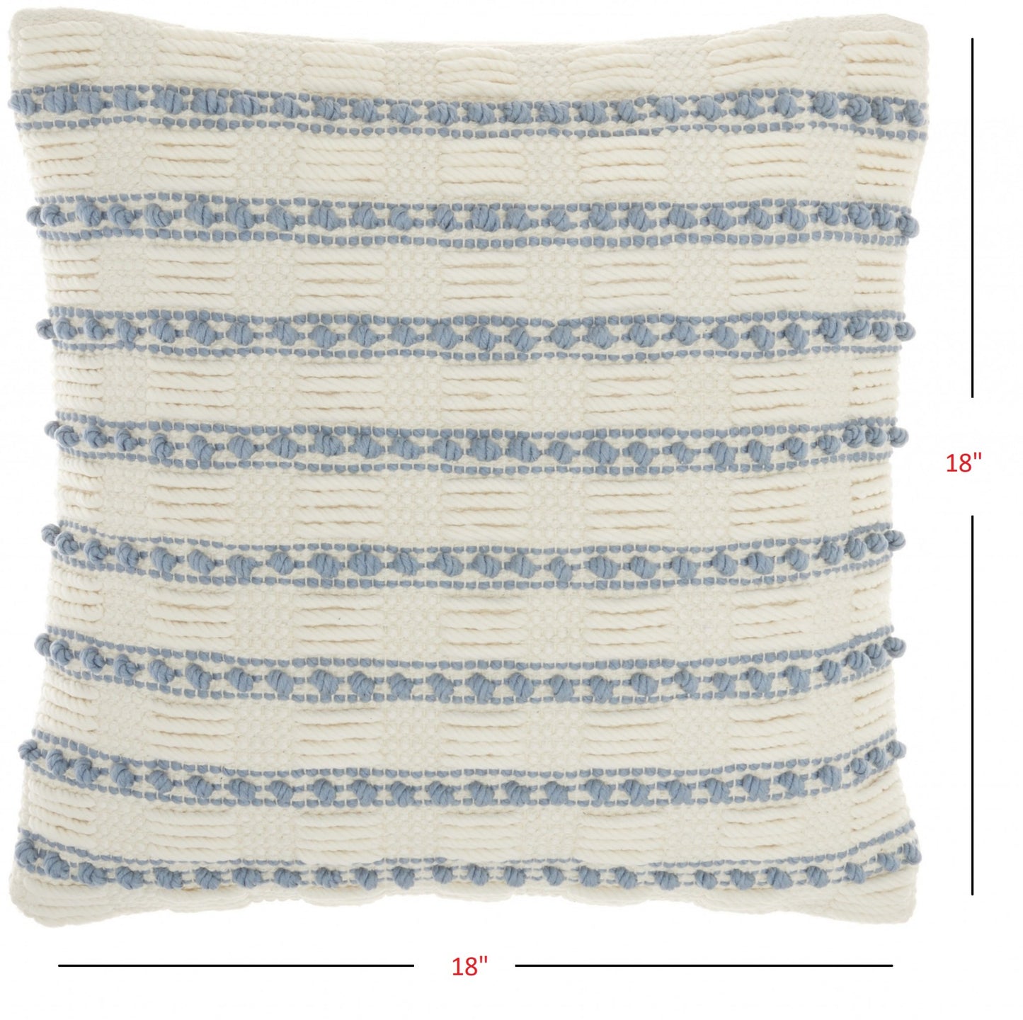 18" Pale Blue And Ivory Textured Stripes Throw Pillow