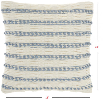 18" Pale Blue And Ivory Textured Stripes Throw Pillow