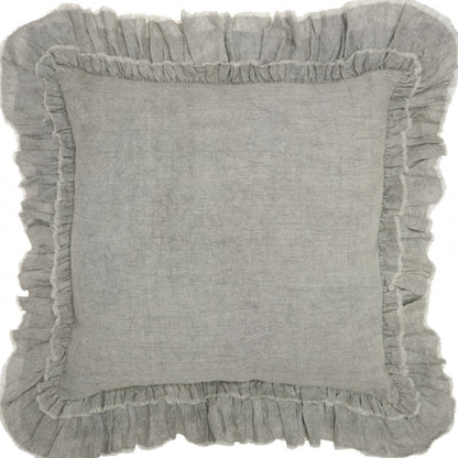 24" Light Gray Pillow With Ruffled Edges