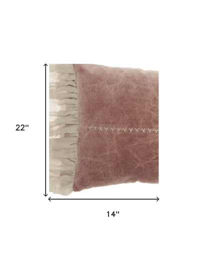 Wide Tasseled Marble Pink Lumbar Pillow