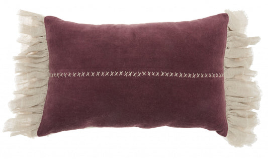 Wide Tasseled Marble Maroon Lumbar Pillow