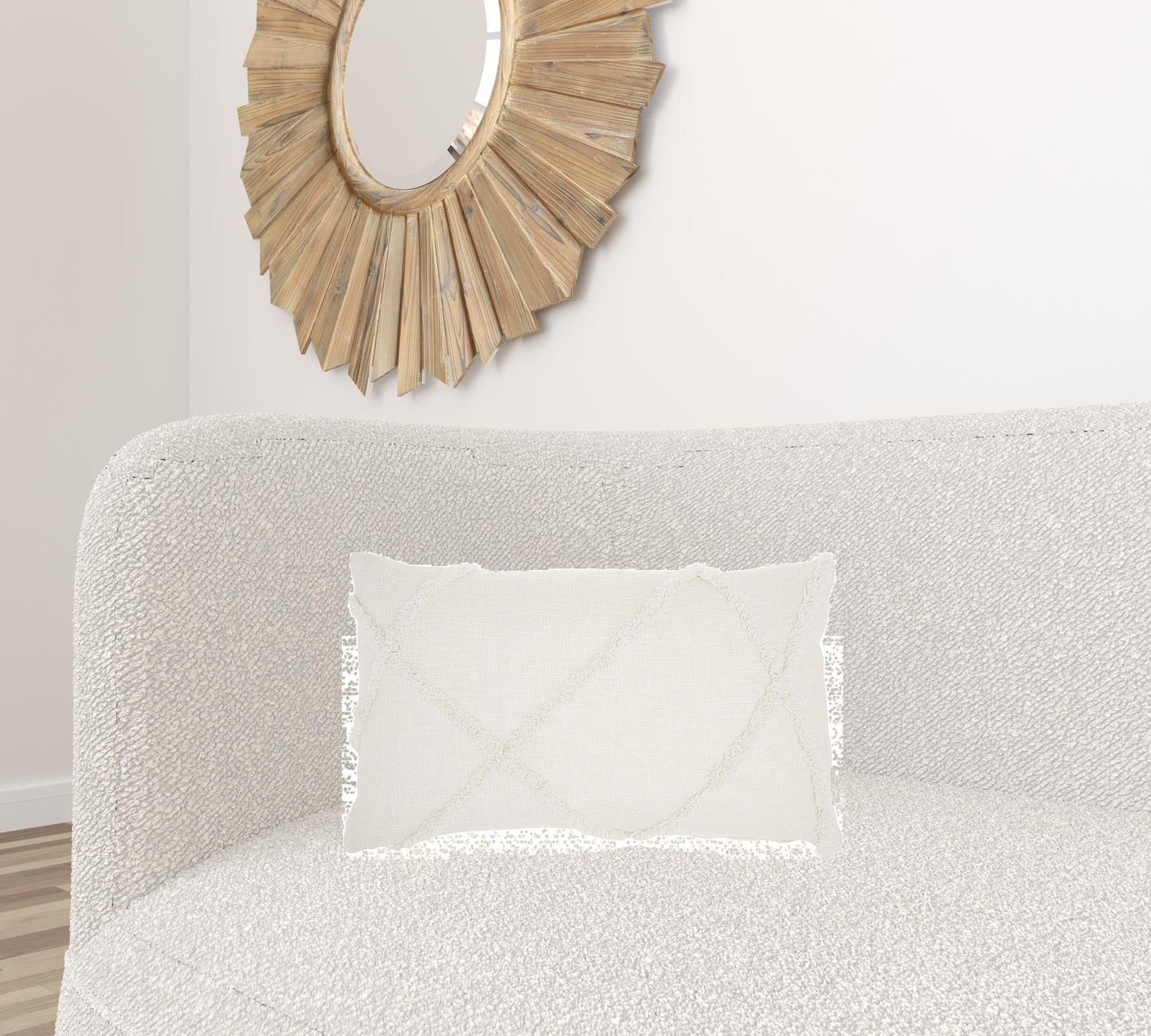 White Abstract  Shaggy Detail Lumbar Pillow