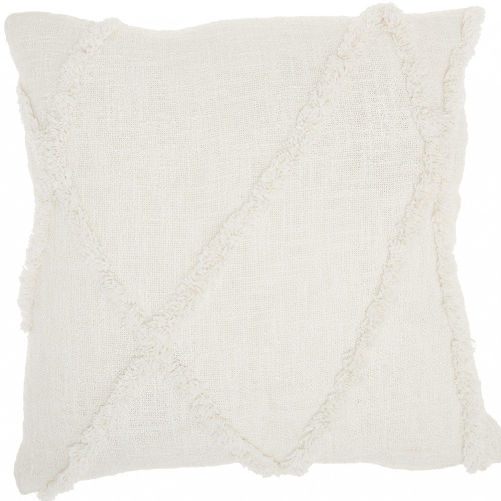 Boho Chic White Textured Lines Throw Pillow