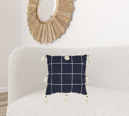 Boho Handcrafted Navy Accent Throw Pillow