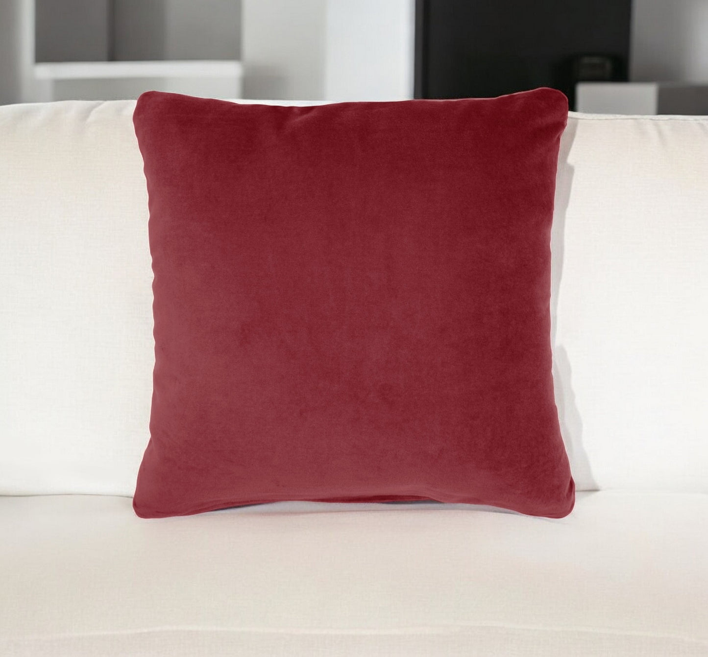 16" X 16" Red Solid Color Velvet Throw Pillow