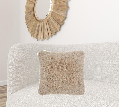 Fluffy Beige Shag Accent Throw Pillow