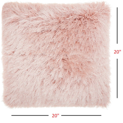 Fluffy Rose Pink Shag Accent Throw Pillow