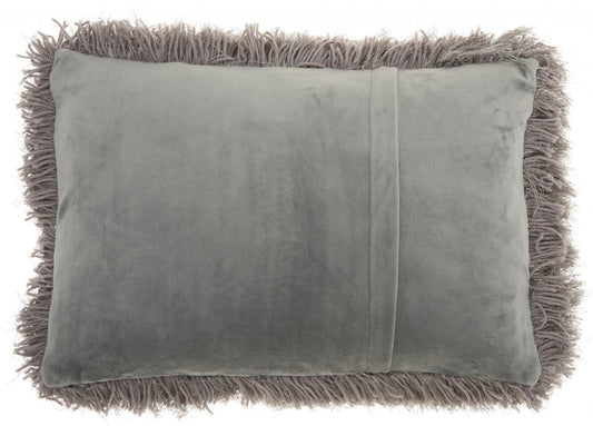 14" X 20" Slate Gray Faux Fur Throw Pillow