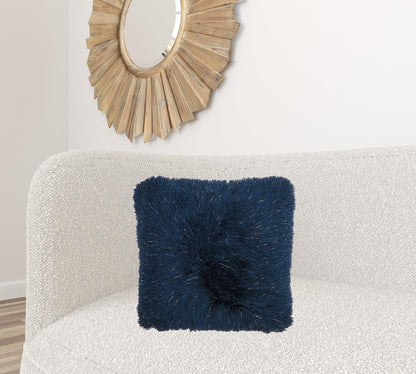 20" Plush Navy Shag Accent Throw Pillow