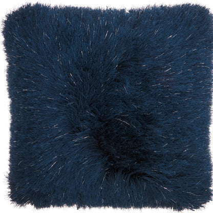 20" Plush Navy Shag Accent Throw Pillow