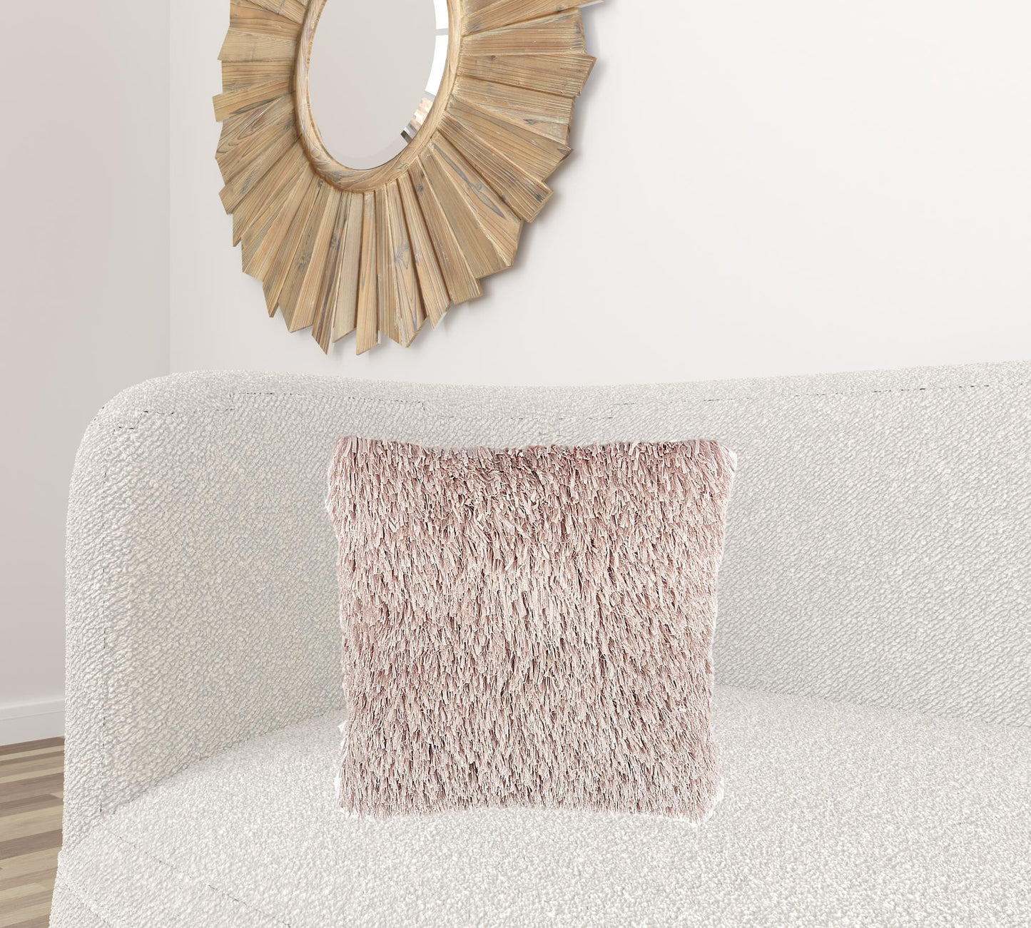 Square Blush Pink Shag Throw Pillow