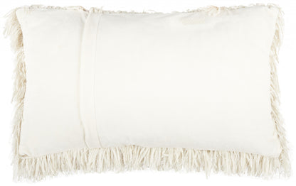 14" X 24" Long Ivory Shag Throw Pillow