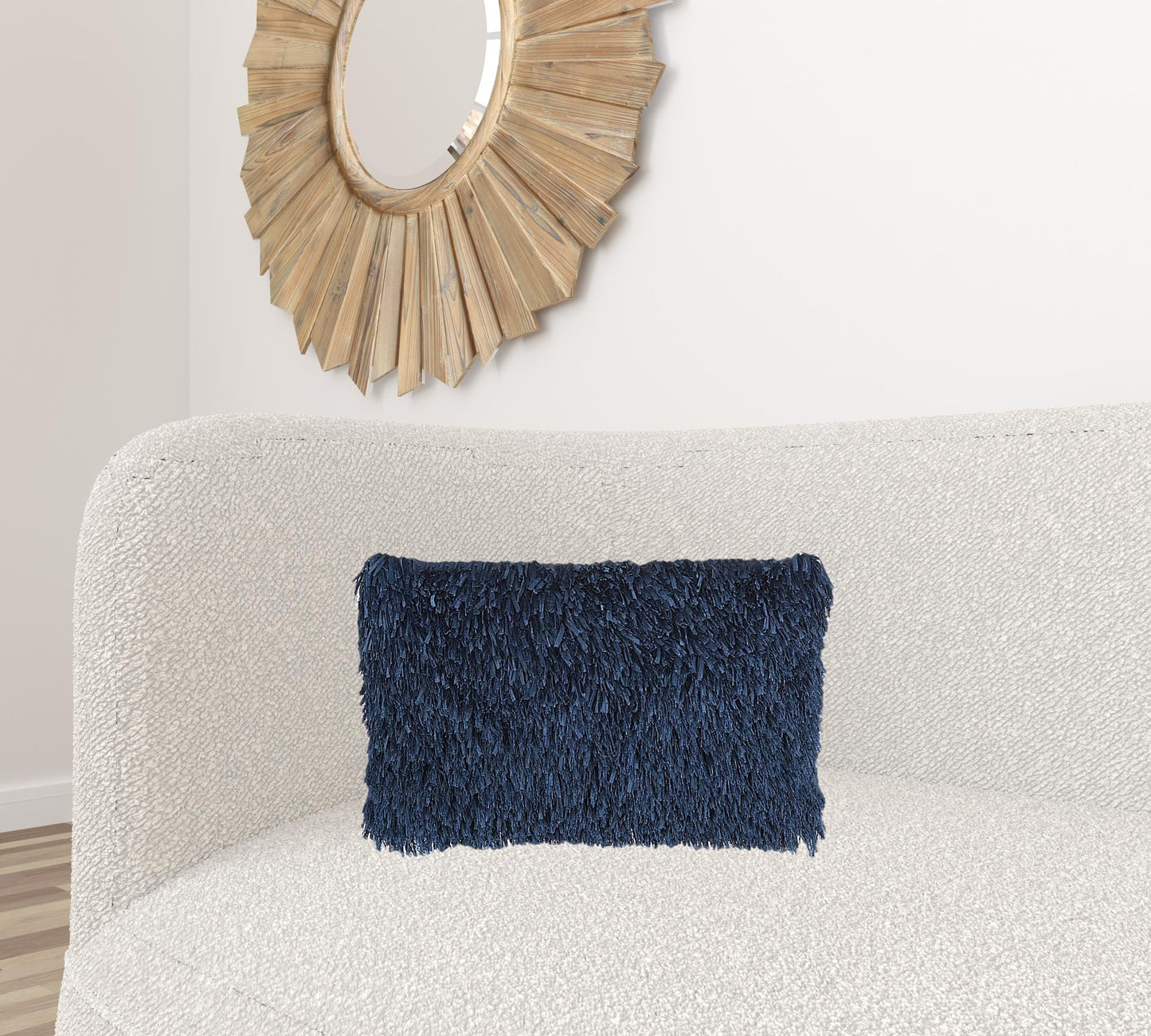 14" X 24" Long Navy Shag Throw Pillow