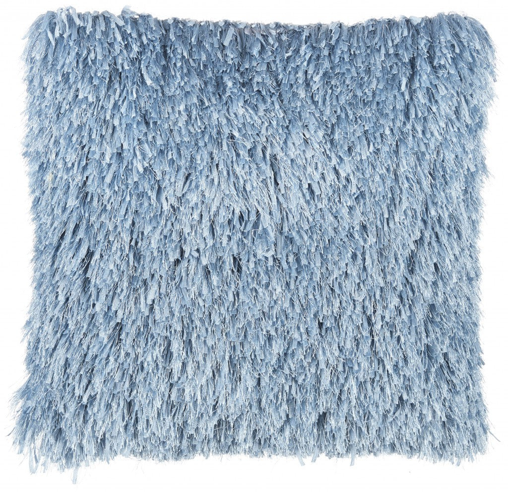 Square Ocean Blue Shag Throw Pillow