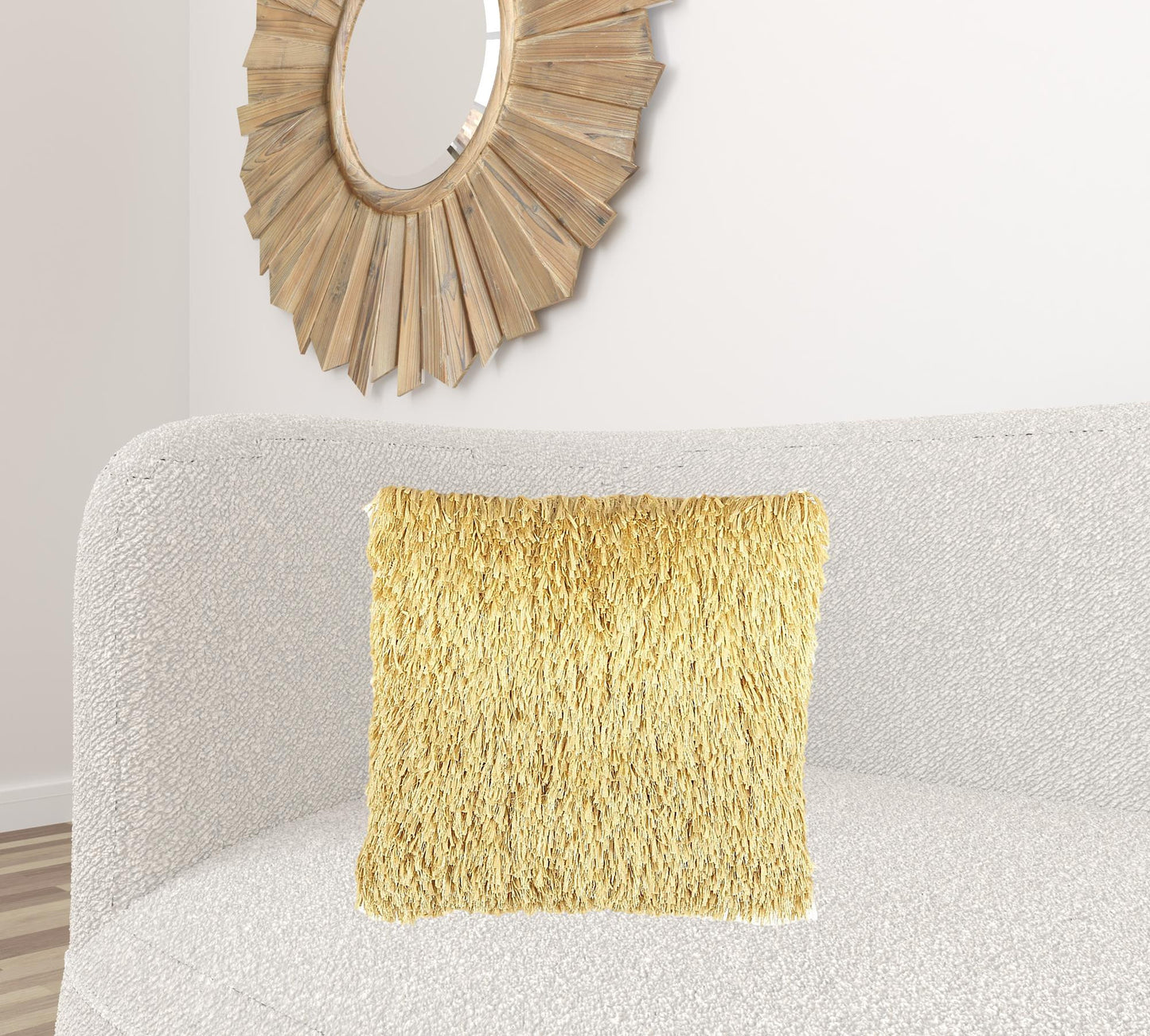 Square Yellow Shag Throw Pillow