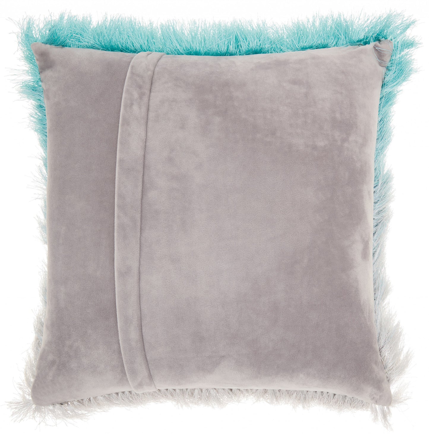 20" Turquoise and Silver Ombre Faux Fur Throw Pillow