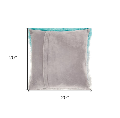 20" Turquoise and Silver Ombre Faux Fur Throw Pillow