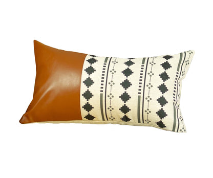 12" X 20" Brown and White Faux Leather Throw Pillow Cover