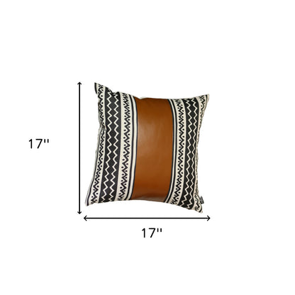 Brown Faux Leather And Zigzag Decorative Pillow Cover