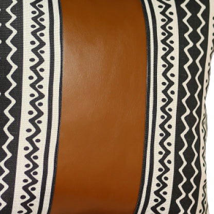 Brown Faux Leather And Zigzag Decorative Pillow Cover