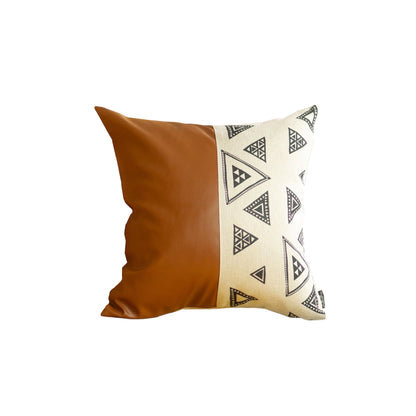 Playful Triangle And Brown Faux Leather Pillow Cover