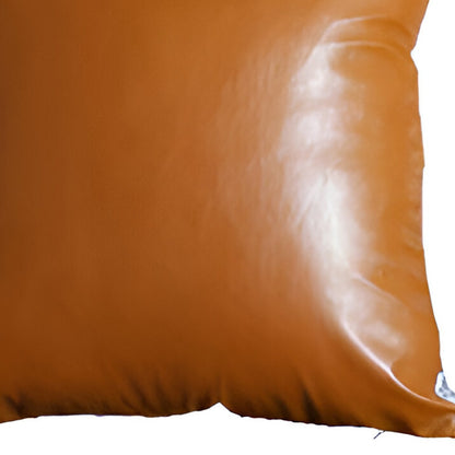 Set Of 2 Solid Caramel Brown Faux Leather Pillow Covers