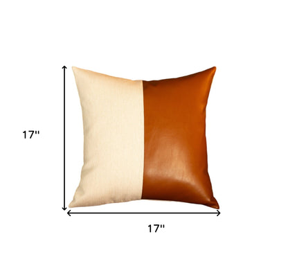 Set of Two 17" Brown and White Faux Leather Throw Pillow Cover